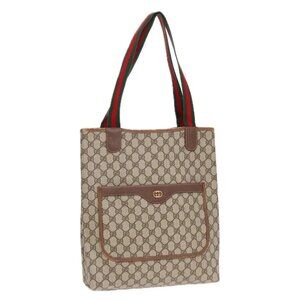 GUCCI GG Canvas Web Sherry Line Tote Bag PVC Beige 002 39 6487 Auth 91002